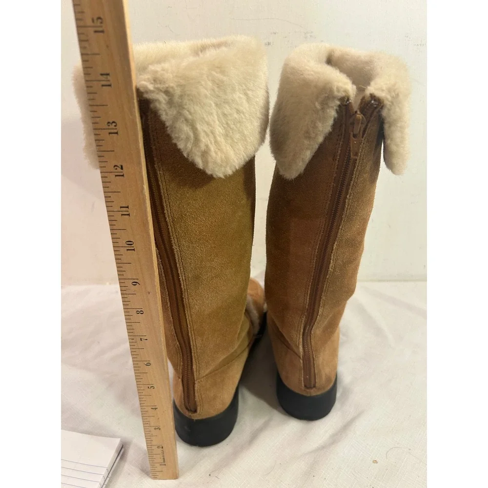 Unbranded Suede Faux Fur Trim Mid Calf Boots 9 Tan Winter Shoes Women
